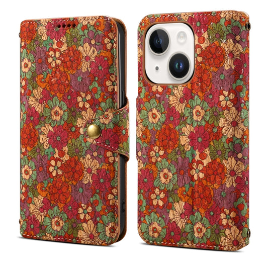 For iPhone 15 Denior Flower Language Series Cork Fabric Oil Edge Leather Phone Case(Summer) by Denior