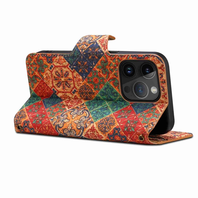 For iPhone 15 Plus Denior Flower Language Series Cork Fabric Oil Edge Leather Phone Case(Winter) by Denior
