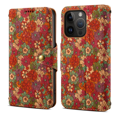 For iPhone 15 Pro Denior Flower Language Series Cork Fabric Oil Edge Leather Phone Case(Summer) by Denior