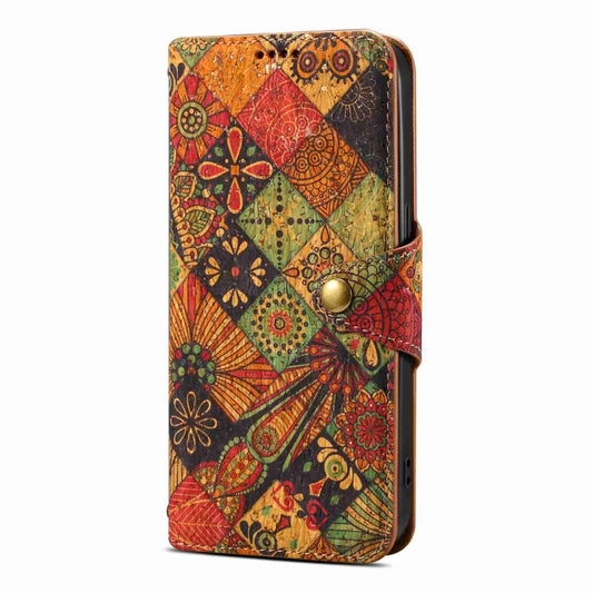 For iPhone 15 Pro Denior Flower Language Series Cork Fabric Oil Edge Leather Phone Case(Autumn) by Denior