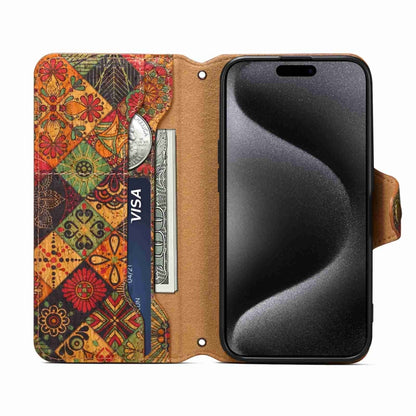 For iPhone 15 Pro Denior Flower Language Series Cork Fabric Oil Edge Leather Phone Case(Autumn) by Denior