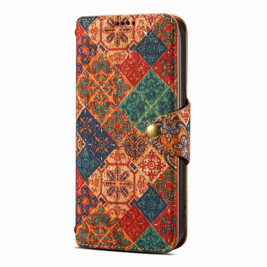 For iPhone 15 Pro Denior Flower Language Series Cork Fabric Oil Edge Leather Phone Case(Winter) by Denior