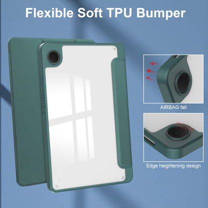 For Samsung Galaxy Tab A11 / A9 Acrylic 3-folding Leather Tablet Case with Pen Slot(Dark Green) by bashfashion