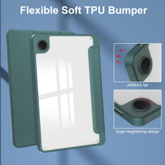 For Samsung Galaxy Tab A11 / A9 Acrylic 3-folding Leather Tablet Case with Pen Slot(Dark Green) by bashfashion