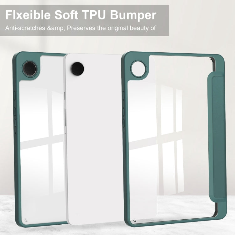 For Samsung Galaxy Tab A11 / A9 Acrylic 3-folding Leather Tablet Case with Pen Slot(Dark Green) by bashfashion