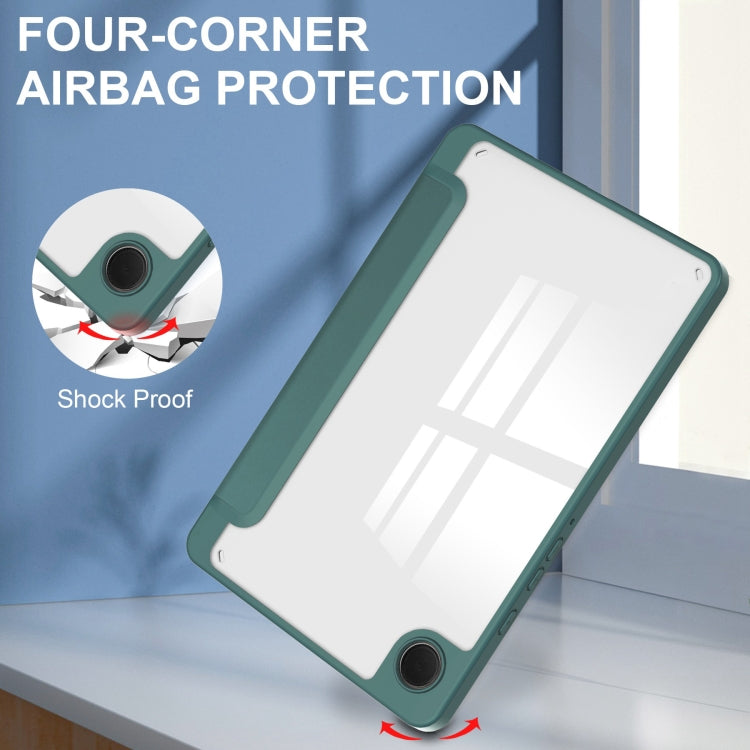 For Samsung Galaxy Tab A11 / A9 Acrylic 3-folding Leather Tablet Case with Pen Slot(Dark Green) by bashfashion