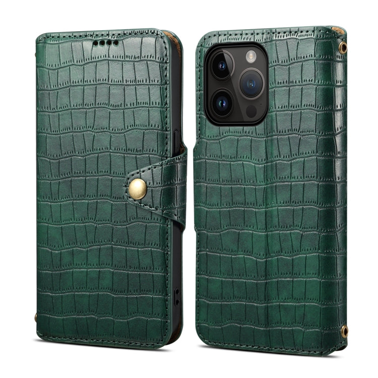 For iPhone 15 Pro Denior Crocodile Texture Oil Edge Leather Phone Case(Green) by Denior