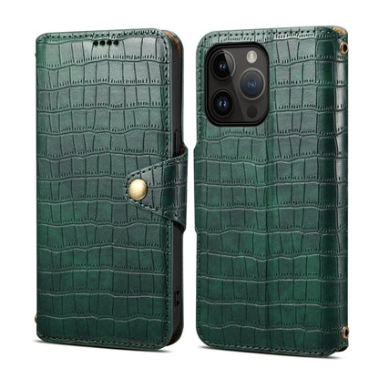For iPhone 15 Pro Denior Crocodile Texture Oil Edge Leather Phone Case(Green) by Denior