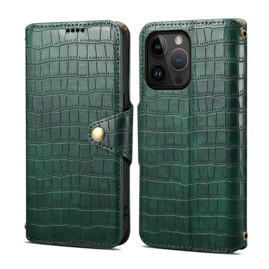 For iPhone 15 Pro Denior Crocodile Texture Oil Edge Leather Phone Case(Green) by Denior