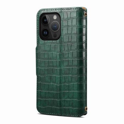 For iPhone 15 Pro Denior Crocodile Texture Oil Edge Leather Phone Case(Green) by Denior