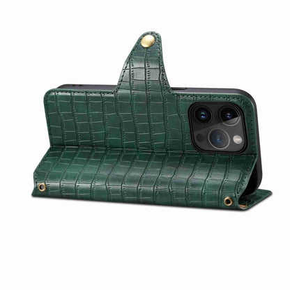For iPhone 15 Pro Denior Crocodile Texture Oil Edge Leather Phone Case(Green) by Denior
