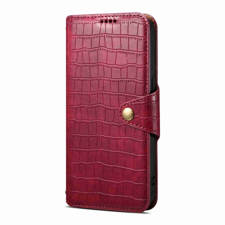 For iPhone 15 Plus Denior Crocodile Texture Oil Edge Leather Phone Case(Rose Red) by Denior
