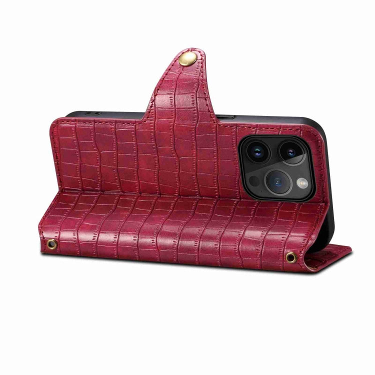For iPhone 15 Plus Denior Crocodile Texture Oil Edge Leather Phone Case(Rose Red) by Denior