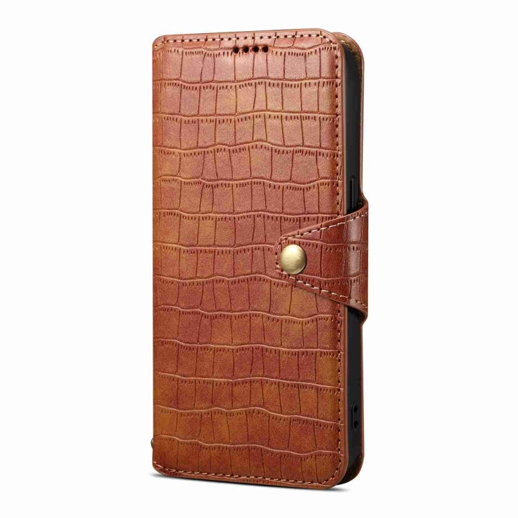 For iPhone 15 Denior Crocodile Texture Oil Edge Leather Phone Case(Brown) by Denior
