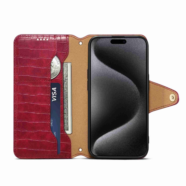 For iPhone 15 Denior Crocodile Texture Oil Edge Leather Phone Case(Rose Red) by Denior