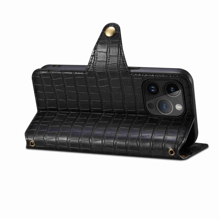 For iPhone 15 Denior Crocodile Texture Oil Edge Leather Phone Case(Black) by Denior
