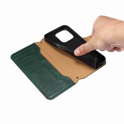 For iPhone 15 Pro Denior Crocodile Texture Oil Edge Leather Phone Case(Green) by Denior