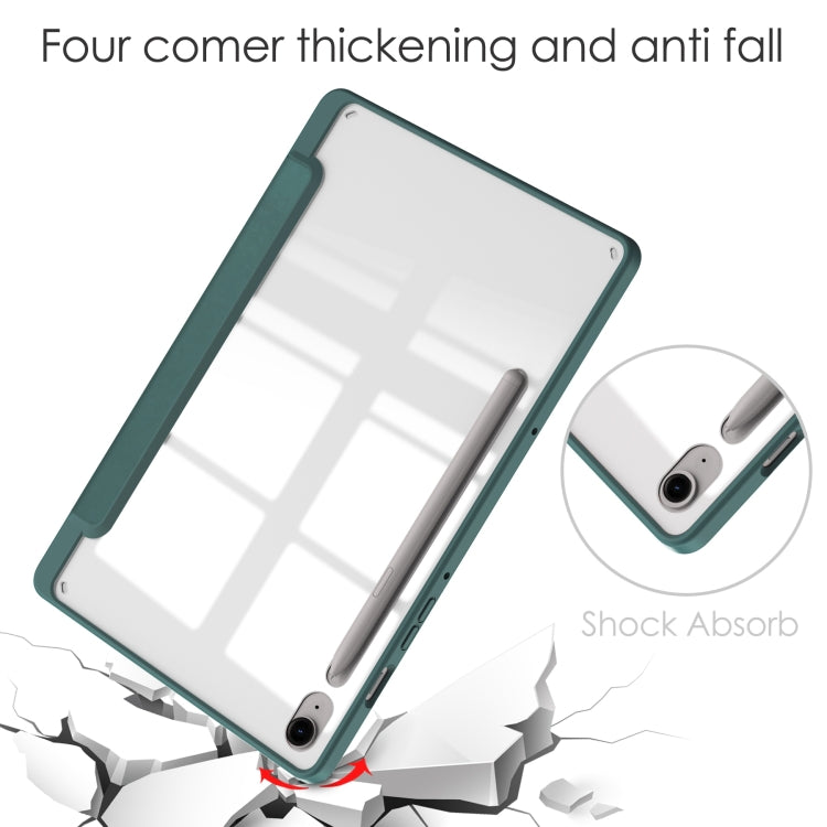 For Samsung Galaxy Tab S9 FE / S10 FE Acrylic 3-folding Smart Leather Tablet Case with Pen Slot(Dark Green) by bashfashion