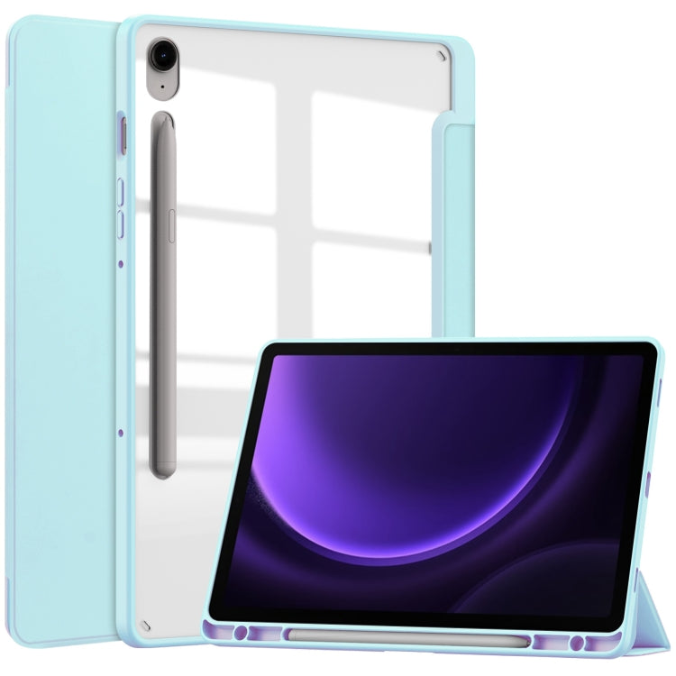 For Samsung Galaxy Tab S9 FE / S10 FE Acrylic 3-folding Smart Leather Tablet Case with Pen Slot(Sky Blue) by bashfashion