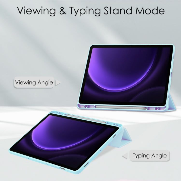 For Samsung Galaxy Tab S9 FE / S10 FE Acrylic 3-folding Smart Leather Tablet Case with Pen Slot(Sky Blue) by bashfashion