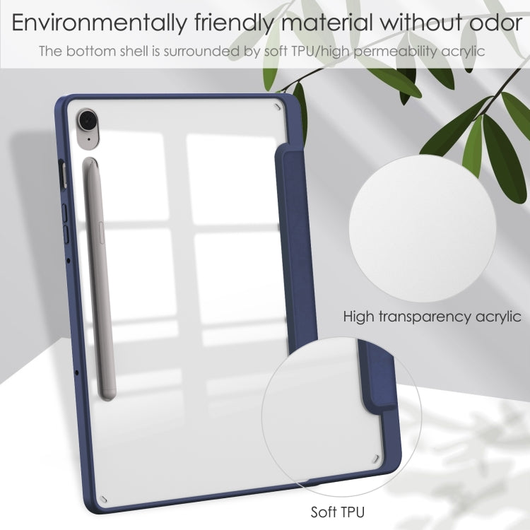For Samsung Galaxy Tab S9 FE / S10 FE Acrylic 3-folding Smart Leather Tablet Case with Pen Slot(Dark Blue) by bashfashion