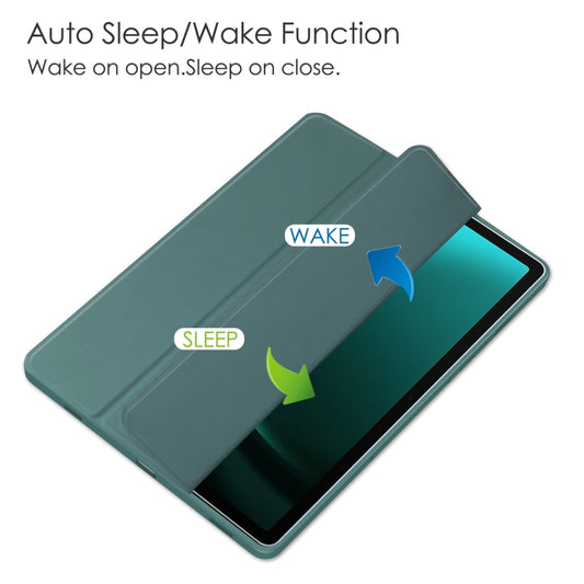 For Samsung Galaxy Tab S9 FE+ / S10+ Acrylic 3-folding Smart Leather Tablet Case with Pen Slot(Dark Green) by bashfashion