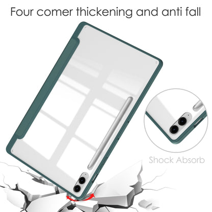 For Samsung Galaxy Tab S9 FE+ / S10+ Acrylic 3-folding Smart Leather Tablet Case with Pen Slot(Dark Green) by bashfashion