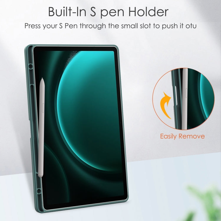 For Samsung Galaxy Tab S9 FE+ / S10+ Acrylic 3-folding Smart Leather Tablet Case with Pen Slot(Dark Green) by bashfashion