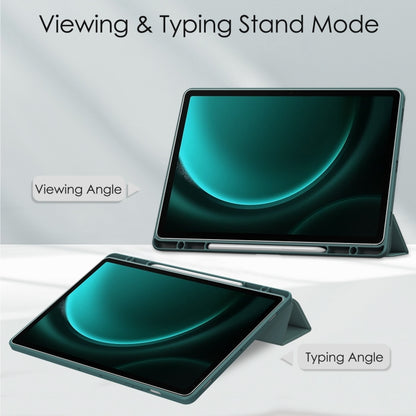 For Samsung Galaxy Tab S9 FE+ / S10+ Acrylic 3-folding Smart Leather Tablet Case with Pen Slot(Dark Green) by bashfashion