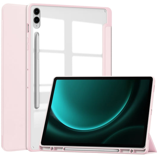 For Samsung Galaxy Tab S9 FE+ / S10+ Acrylic 3-folding Smart Leather Tablet Case with Pen Slot(Pink) by bashfashion