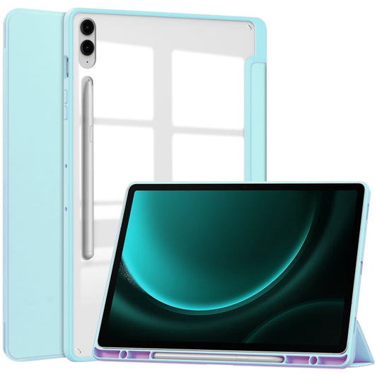 For Samsung Galaxy Tab S9 FE+ / S10+ Acrylic 3-folding Smart Leather Tablet Case with Pen Slot(Sky Blue) by bashfashion