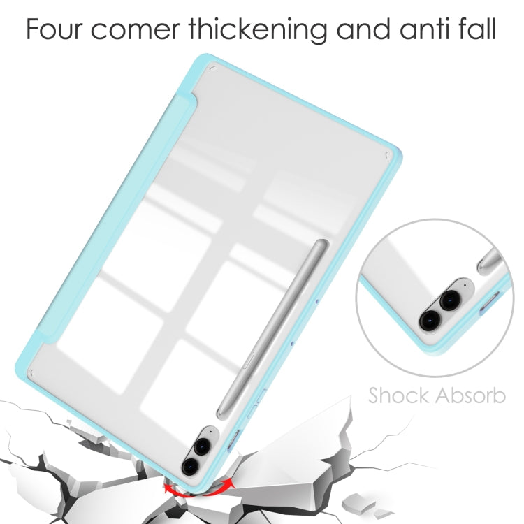 For Samsung Galaxy Tab S9 FE+ / S10+ Acrylic 3-folding Smart Leather Tablet Case with Pen Slot(Sky Blue) by bashfashion