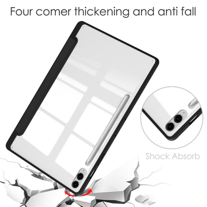 For Samsung Galaxy Tab S9 FE+ / S10+ Acrylic 3-folding Smart Leather Tablet Case with Pen Slot(Black) by bashfashion