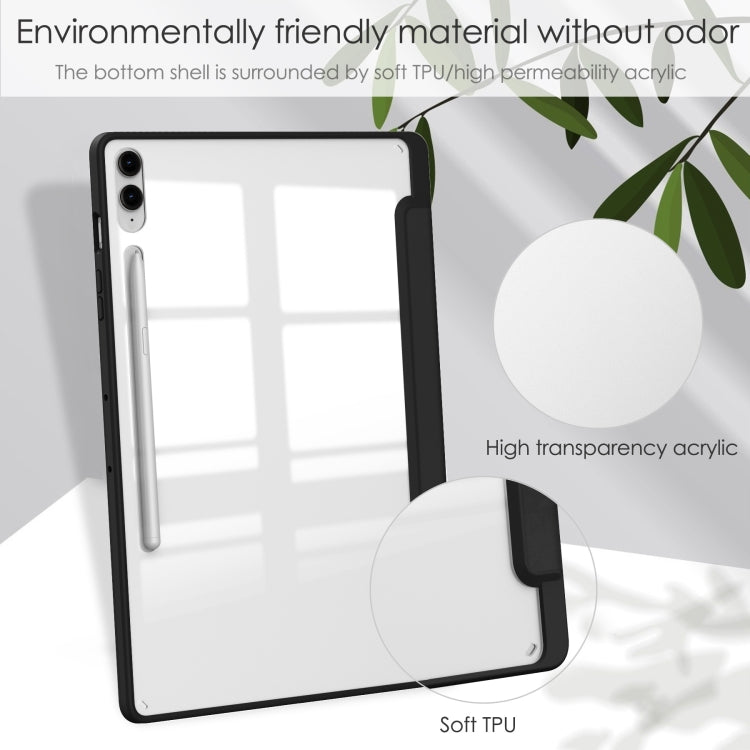 For Samsung Galaxy Tab S9 FE+ / S10+ Acrylic 3-folding Smart Leather Tablet Case with Pen Slot(Black) by bashfashion