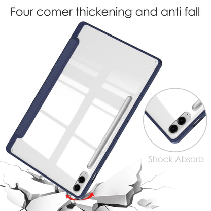 For Samsung Galaxy Tab S9 FE+ / S10+ Acrylic 3-folding Smart Leather Tablet Case with Pen Slot(Dark Blue) by bashfashion