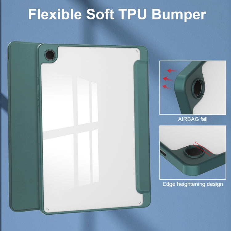 For Samsung Galaxy Tab A9+ Acrylic 3-folding Smart Leather Tablet Case with Pen Slot(Dark Green) by bashfashion