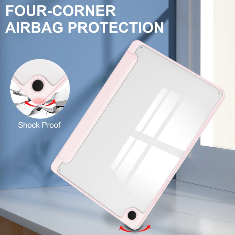 For Samsung Galaxy Tab A9+ Acrylic 3-folding Smart Leather Tablet Case with Pen Slot(Pink) by bashfashion
