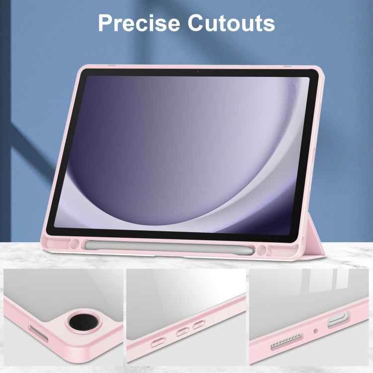 For Samsung Galaxy Tab A9+ Acrylic 3-folding Smart Leather Tablet Case with Pen Slot(Pink) by bashfashion