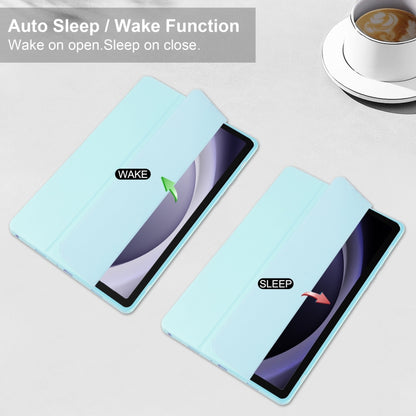 For Samsung Galaxy Tab A9+ Acrylic 3-folding Smart Leather Tablet Case with Pen Slot(Sky Blue) by bashfashion