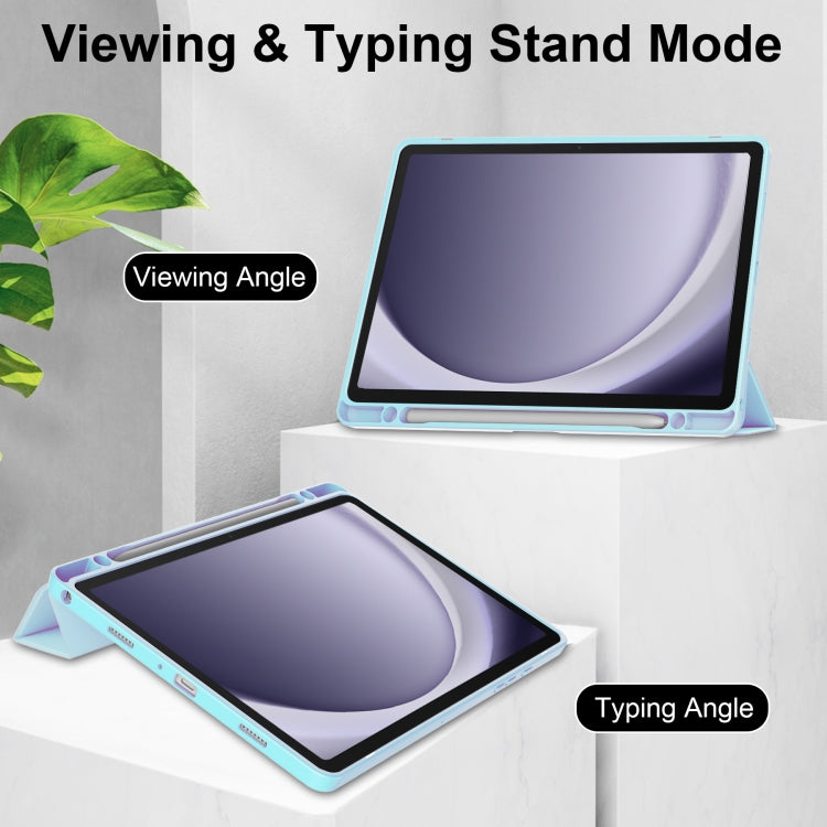For Samsung Galaxy Tab A9+ Acrylic 3-folding Smart Leather Tablet Case with Pen Slot(Sky Blue) by bashfashion