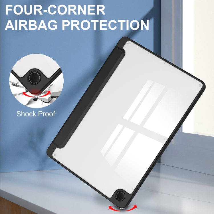 For Samsung Galaxy Tab A9+ Acrylic 3-folding Smart Leather Tablet Case with Pen Slot(Black) by bashfashion