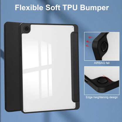 For Samsung Galaxy Tab A9+ Acrylic 3-folding Smart Leather Tablet Case with Pen Slot(Black) by bashfashion