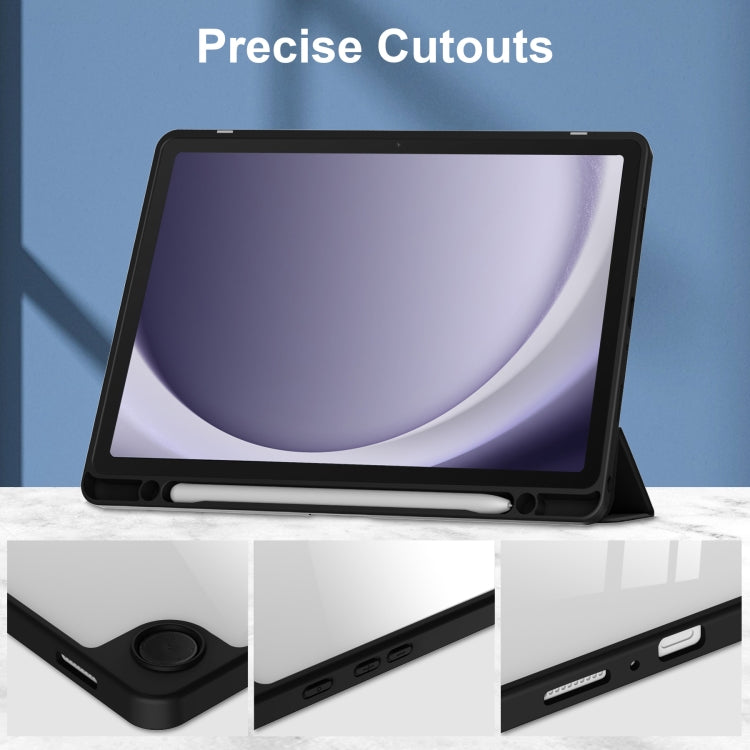 For Samsung Galaxy Tab A9+ Acrylic 3-folding Smart Leather Tablet Case with Pen Slot(Black) by bashfashion