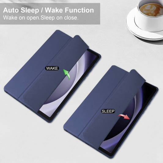 For Samsung Galaxy Tab A9+ Acrylic 3-folding Smart Leather Tablet Case with Pen Slot(Dark Blue) by bashfashion