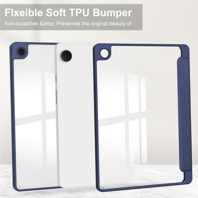 For Samsung Galaxy Tab A9+ Acrylic 3-folding Smart Leather Tablet Case with Pen Slot(Dark Blue) by bashfashion