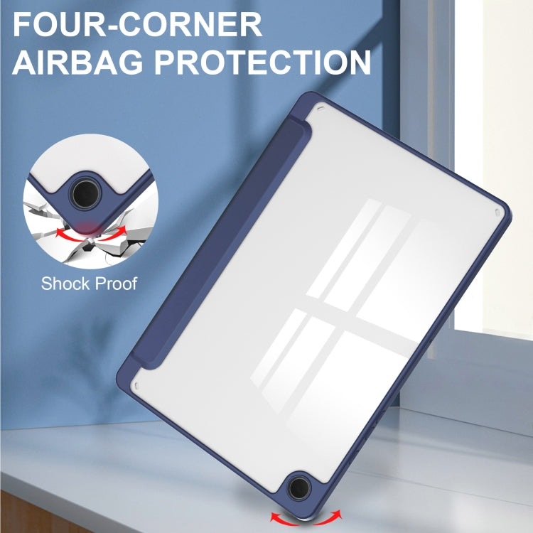 For Samsung Galaxy Tab A9+ Acrylic 3-folding Smart Leather Tablet Case with Pen Slot(Dark Blue) by bashfashion