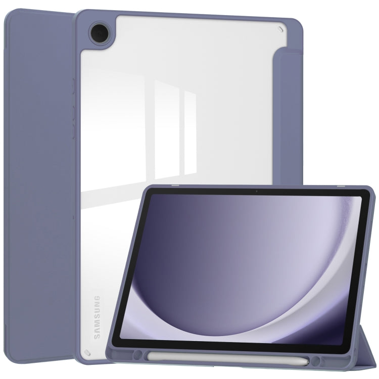 For Samsung Galaxy Tab A9+ Acrylic 3-folding Smart Leather Tablet Case with Pen Slot(Lavender) by bashfashion