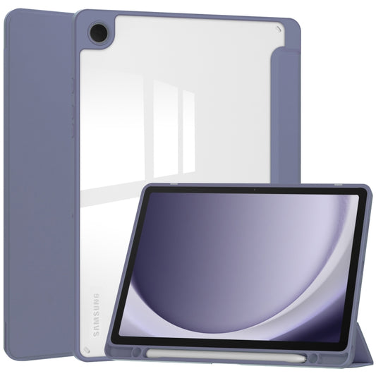 For Samsung Galaxy Tab A9+ Acrylic 3-folding Smart Leather Tablet Case with Pen Slot(Lavender) by bashfashion