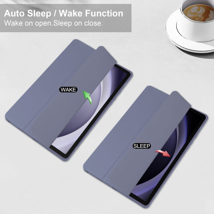 For Samsung Galaxy Tab A9+ Acrylic 3-folding Smart Leather Tablet Case with Pen Slot(Lavender) by bashfashion