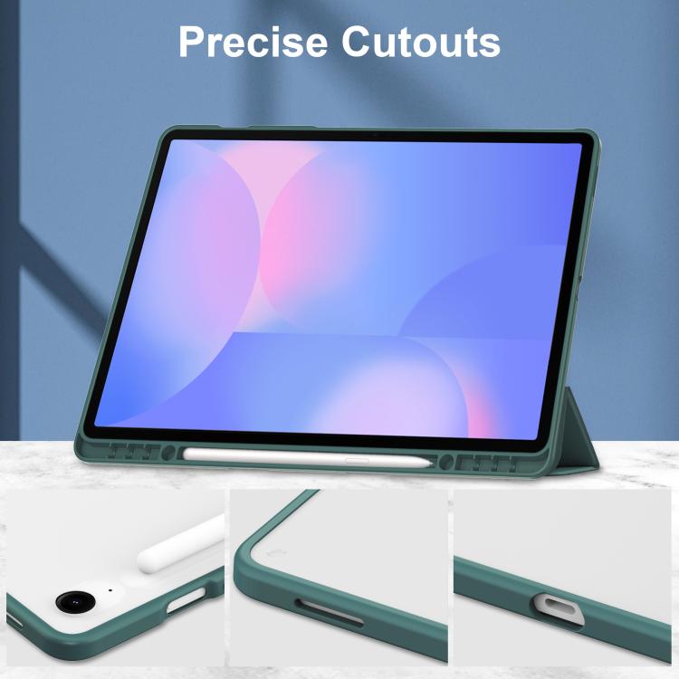 For Samsung Galaxy Tab S10 FE+ Acrylic 3-folding Smart Leather Tablet Case with Pen Slot(Dark Green) by bashfashion